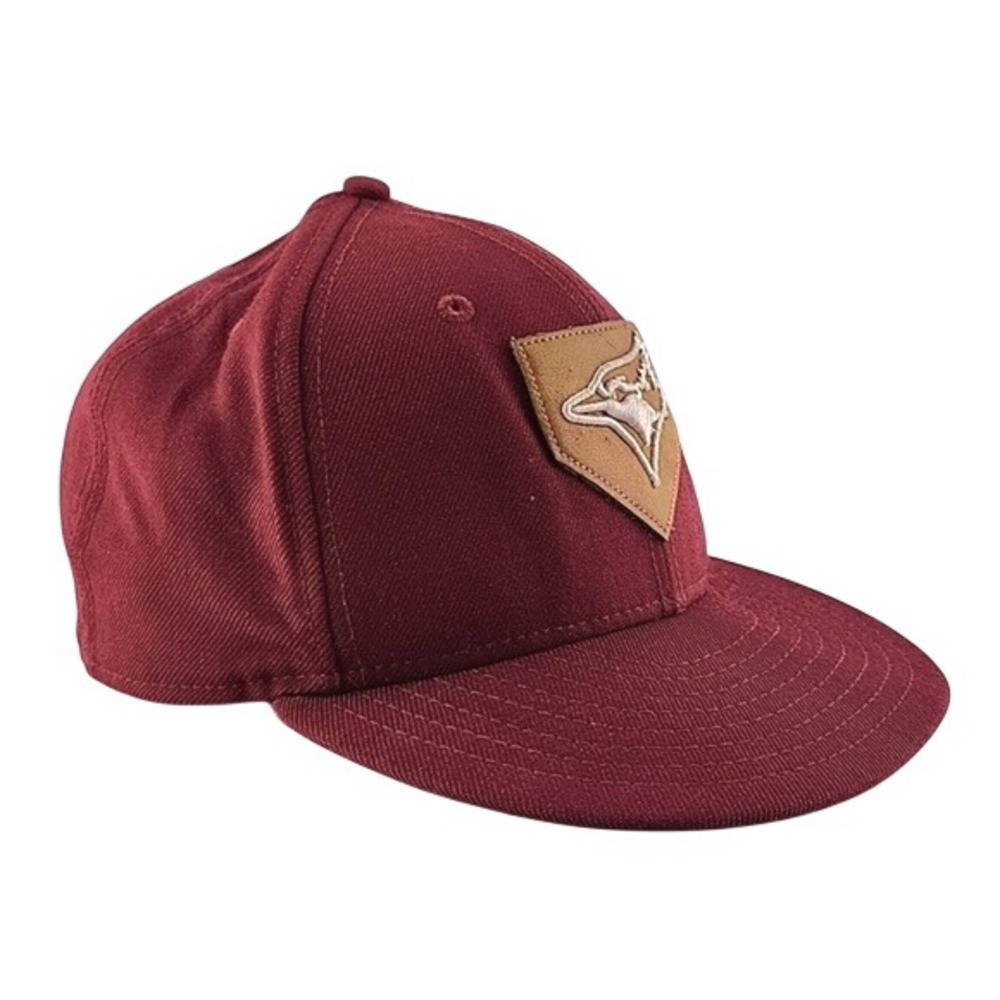 Toronto Blue Jays New Era 59Fifty Ball Cap Burgundy Tan Leather Patch Logo 7.5
